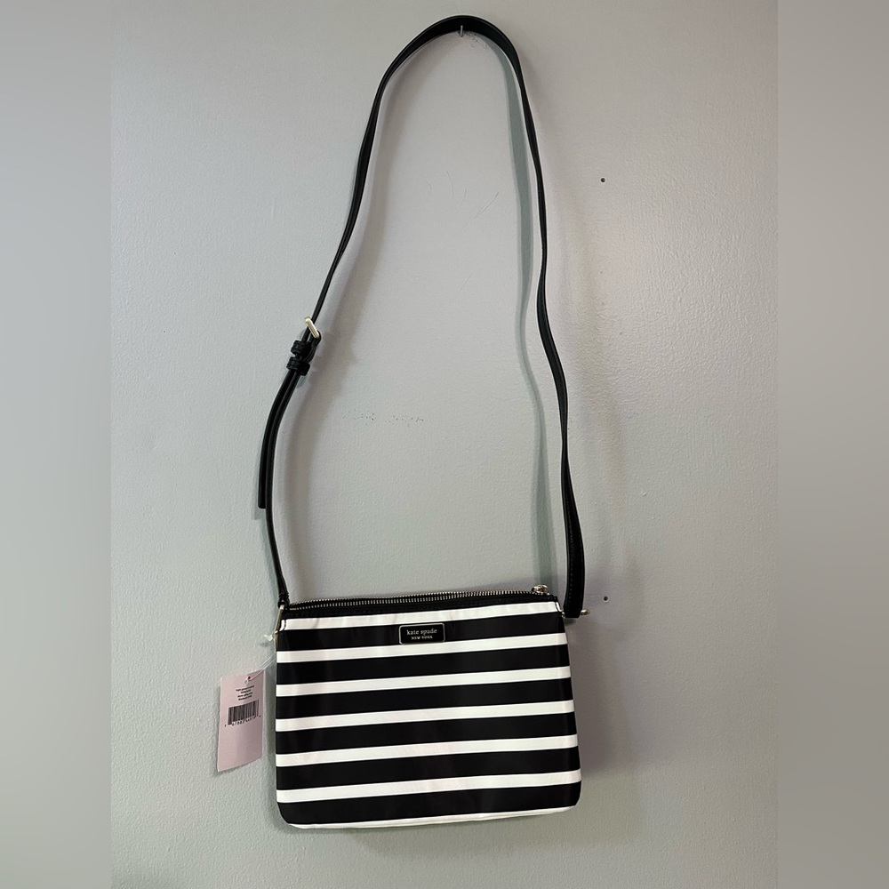 NWT Kate Spade New York Dawn Sailing Stripe Black White Triple Gusset Crossbody